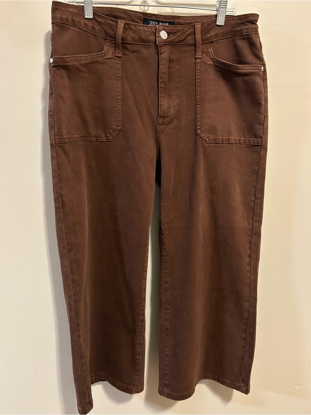 Judy Blue 13 31 Wide Leg Crop Garment Dyed Utility Pocket Jeans Maple Brown